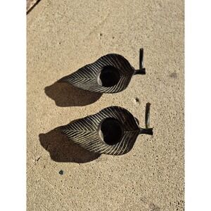 Vintage Brass Leaf Candle Holders Set of 2 Mid Century Modern Decor Stem Handles